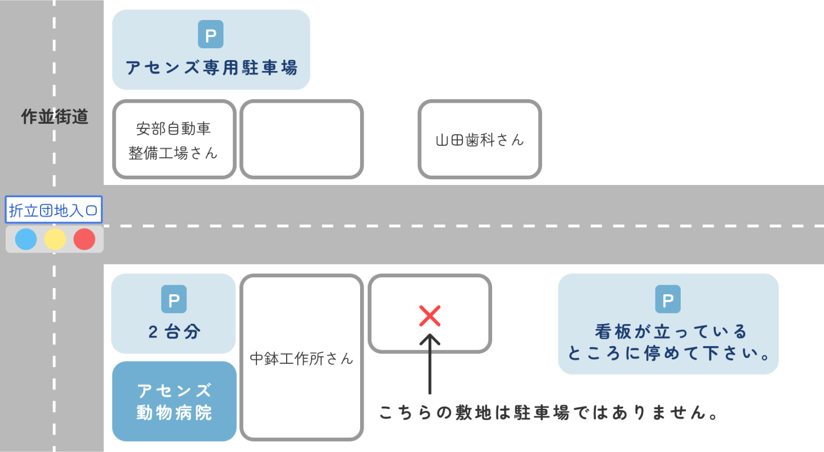 アセンズ動物病院の駐車場の地図